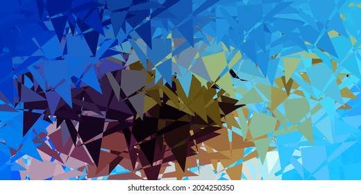 Dark blue, yellow vector background with triangles. Illustration with abstract colorful triangle shapes. Landing pages material.