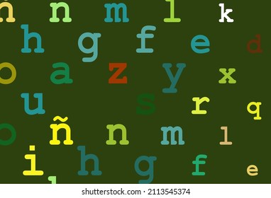 Dark blue, yellow vector background with signs of alphabet. Shining colorful illustration with isolated letters. The pattern can be used as ads, poster, banner for books.