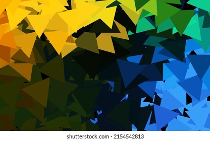 Dark Blue, Yellow vector background with triangles. Triangles on abstract background with colorful gradient. Modern template for landing page.