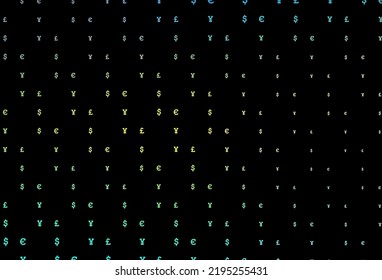 Dark blue, yellow vector background with EUR, USD, GBP, JPY. Shining colored illustration with dollar, USD, usa signs. Best design for your ad, poster, banner of money.