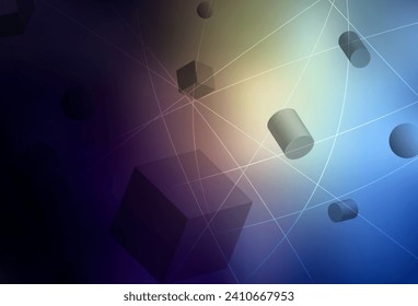 Dark Blue, Yellow vector background with 3D cubes, cylinders, spheres, rectangles. Colorful illustration with geometric design. Modern design for a business card.