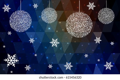 Dark Blue Yellow vector christmas polygon background. Low poly Illustration consisting of triangles with snowflakes. Texture, seamless background of New Year celebration.
