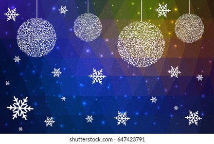 Dark Blue Yellow vector christmas postcard low polygon background. Illustration consisting of triangles. Abstract triangular polygonal origami or crystal design of New Year celebration.