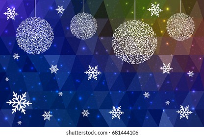 Dark Blue Yellow vector christmas polygon background. Low poly Illustration consisting of triangles with snowflakes. Texture, seamless background of New Year celebration.