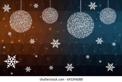 Dark Blue Yellow vector christmas polygon background. Low poly Illustration consisting of triangles with snowflakes. Texture, seamless background of New Year celebration.