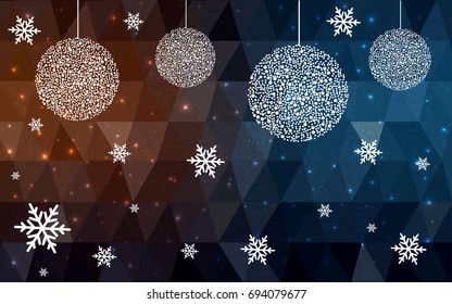 Dark Blue Yellow vector christmas postcard low polygon background. Illustration consisting of triangles. Abstract triangular polygonal origami or crystal design of New Year celebration.