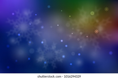 Dark Blue, Yellow vector cover with beautiful snowflakes. Shining colored illustration with snow in christmas style. New year design for your business advert.