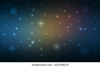 Dark Blue, Yellow vector cover with beautiful snowflakes. Decorative shining illustration with snow on abstract template. The pattern can be used for year new  websites.