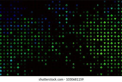 Dark Blue, Yellow vector cover with symbols of gamble. Illustration with set of hearts, spades, clubs, diamonds. Design for ad, poster, banner of gambling websites.