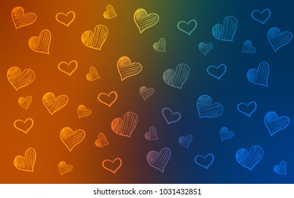 Dark Blue, Yellow vector cover with Shining hearts. Blurred decorative design in doodle style with hearts. Pattern can be used for valentine's ad, booklets.
