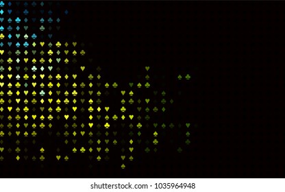 Dark Blue, Yellow vector cover with symbols of gamble. Colored illustration with hearts, spades, clubs, diamonds. Pattern for leaflets of poker games, events.