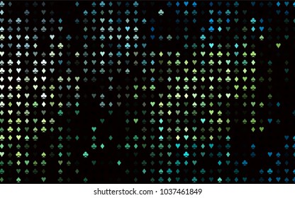 Dark Blue, Yellow vector cover with symbols of gamble. Illustration with set of hearts, spades, clubs, diamonds. Pattern for leaflets of poker games, events.