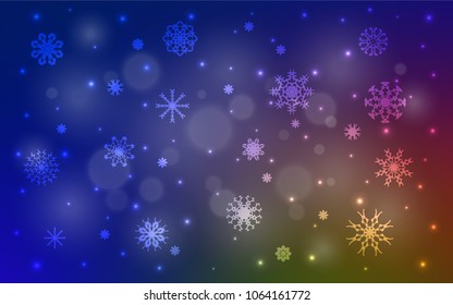 Dark Blue, Yellow vector cover with beautiful snowflakes. Blurred decorative design in xmas style with snow. New year design for your ad, poster, banner.