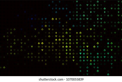 Dark Blue, Yellow vector cover with symbols of gamble. Colorful gradient with signs of hearts, spades, clubs, diamonds. Pattern for booklets, leaflets of gambling houses.