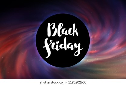 Dark Blue, Yellow vector cover with a black hole, nebula. Abstract illustration with glitter colorful cosmic stars. Backdrop for ads, leaflets of Black Friday.