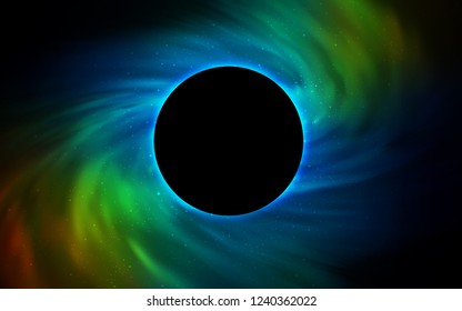 Dark Blue, Yellow vector cover with a black hole, nebula. Gradient colorful illustration with a black hole, stars. Backdrop for super sales on Black Friday.