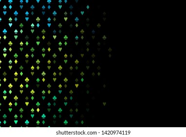 Dark Blue, Yellow vector cover with symbols of gamble. Glitter abstract sketch with isolated symbols of playing cards. Pattern for ads of parties, events in Vegas.