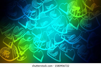 Dark Blue, Yellow vector cover with Shining hearts. Hearts on blurred abstract background with colorful gradient. Design for ad, poster, banner of Valentine Day.