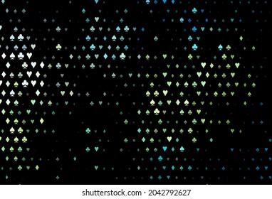 Dark blue, yellow vector cover with symbols of gamble. Colored illustration with hearts, spades, clubs, diamonds. Pattern for leaflets of poker games, events.