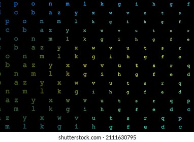 Dark blue, yellow vector cover with english symbols. Shining colorful illustration with isolated letters. Best design for your ad, poster, banner of college.