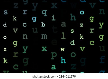 Tapa vectorial amarilla azul oscuro con símbolos ingleses. Signos de alfabeto coloreado con degradado sobre fondo blanco. El patrón puede utilizarse para anuncios, folletos, folletos de educación.