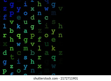 Dark blue, yellow vector cover with english symbols. Shining illustration with ABC symbols on abstract template. Smart design for your business advert of university.