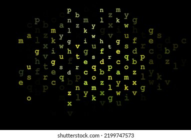 Dark blue, yellow vector cover with english symbols. Colored alphabet signs with gradient on white background. Smart design for your business advert of university.