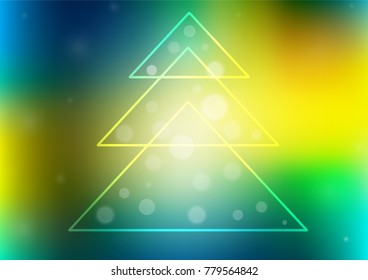 Dark Blue, Yellow vector cover with a xmas tree. Christmas tree on blurred abstract background with gradient. The pattern can be used for year new  websites.