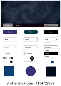 Dark Blue, Yellow vector design ui kit with universe stars. Colorful ui/ux kit with header consisted of clouds & stars. This template you can use for landing pages.