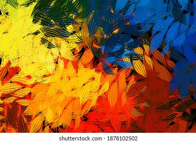 Dark Blue, Yellow vector doodle template with leaves. New colorful illustration in doodle style with leaves. New template for your brand book.