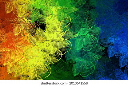 Dunkelblau, gelber Vektordoodle-Hintergrund mit Blumen. Blumen im natürlichen Stil auf weißem Hintergrund. Muster für Tapeten, Farbbücher.
