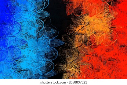 Dark Blue, Yellow vector doodle backdrop with flowers. Flowers in natural style on white background. Template for backgrounds of cell phones.