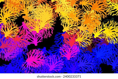 Azul oscuro, fondo de doodle vectorial amarillo con flores. Ilustración abstracta brillante con flores. Diseño pintado a mano para la web, folletos.