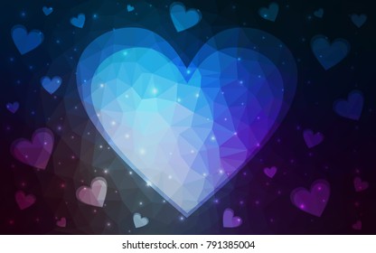 Dark Blue, Yellow vector greeting Card Happy Valentine's Day. Lettering with hearts on the white polygonal background. Colored triangular illustration for your business.