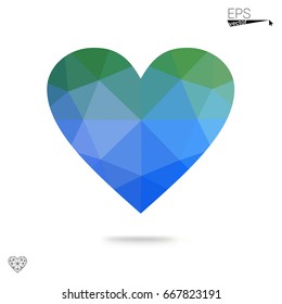Dark Blue, Yellow vector heart isolated on white background. Geometric rumpled triangular low poly origami style gradient graphic illustration. Polygonal design for your business.