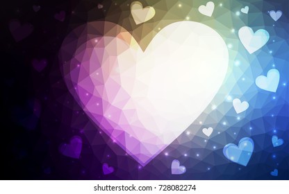 Dark Blue, Yellow vector heart isolated on white background. Geometric rumpled triangular low poly origami style gradient graphic illustration. Polygonal design for your business.