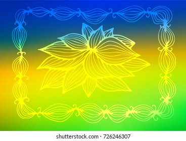 Dark Blue, Yellow vector indian curved template. Ethnic elegant natural pattern with gradient. Hand painted design for web, leaflet, textile.
