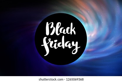 Dark Blue, Yellow vector layout with a black hole, universe. Abstract illustration with glitter colorful cosmic stars. Backdrop for Black Friday promotions.