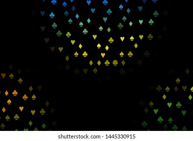 Dark Blue, Yellow vector layout with elements of cards. Blurred decorative design of hearts, spades, clubs, diamonds. Pattern for ads of parties, events in Vegas.