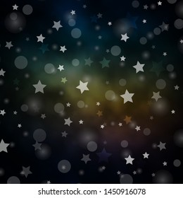 Dark Blue, Yellow vector layout with circles, stars. Colorful disks, stars on simple gradient background. Template for business cards, websites.