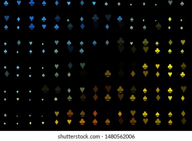 Dark Blue, Yellow vector layout with elements of cards. Blurred decorative design of hearts, spades, clubs, diamonds. Smart design for your business advert of casinos.