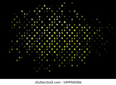 Dark Blue, Yellow vector layout with elements of cards. Blurred decorative design of hearts, spades, clubs, diamonds. Design for ad, poster, banner of gambling websites.