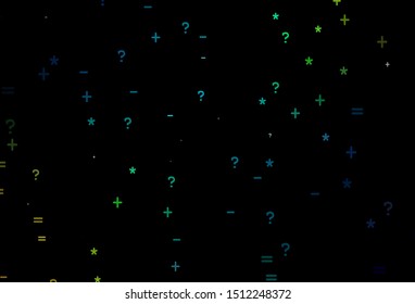 Dark Blue, Yellow vector layout with algebra elements. Colored mathematic signs with gradient on white background. Pattern for school, grammar websites.