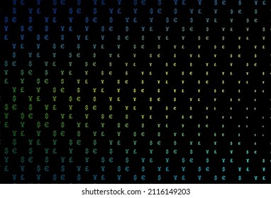 Dark blue, yellow vector layout with banking symbols. Modern abstract illustration with symbols of money. The pattern can be used as ads, poster, banner for payments.
