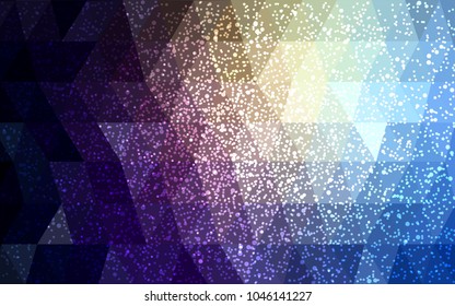 Dark Blue, Yellow vector low poly crystal background with snowflakes. Polygon christmas design pattern . Low poly illustration of New Year celebration.