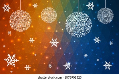 Dark Blue Yellow vector low poly crystal background with snowflakes. Polygon christmas design pattern . Low poly illustration of New Year celebration.