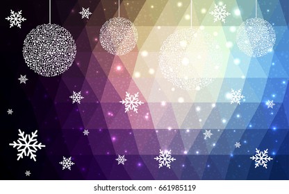 Dark Blue Yellow vector low poly crystal background with snowflakes. Polygon christmas design pattern . Low poly illustration of New Year celebration.