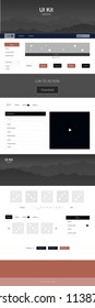 Dark Blue, Yellow vector Material Design Kit with hills. Colorful ui/ux kit with header consisted of hills & rocks. Template for landing pages of leisure.