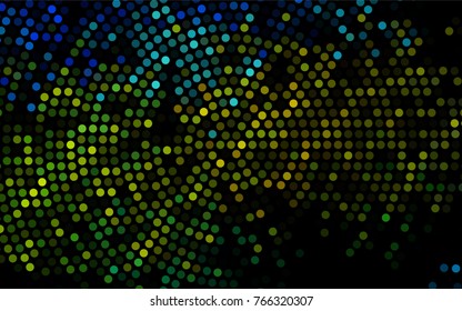 Dark Blue, Yellow vector modern geometrical circle abstract background. Dotted texture template. Geometric pattern in halftone style with gradient. 