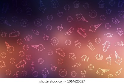 Dark Blue, Yellow vector pattern with delicious cookies. Illustration with set of sweet food in doodle style. Design for ad, poster, banner of cafes or restaurants.